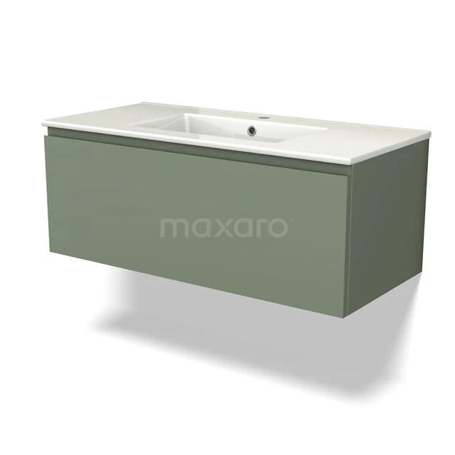 Modulo Vanity units with basin | 100 cm Sage green Handle-less front Ceramic 1 drawer BMW11-03997