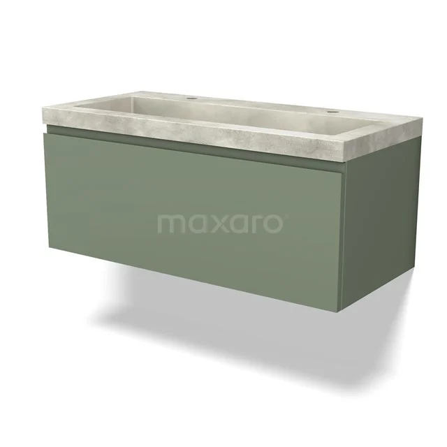 Green wall bathroom unit with concrete vanity units with basin, sleek design and modern finish, ideal for a stylish bathroom update.