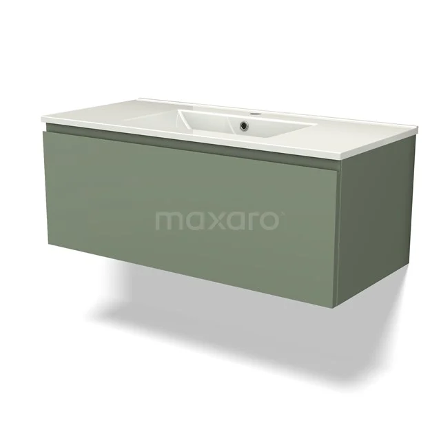 Modulo Vanity units with basin | 100 cm Sage green Handle-less front Ceramic 1 drawer BMW11-04013