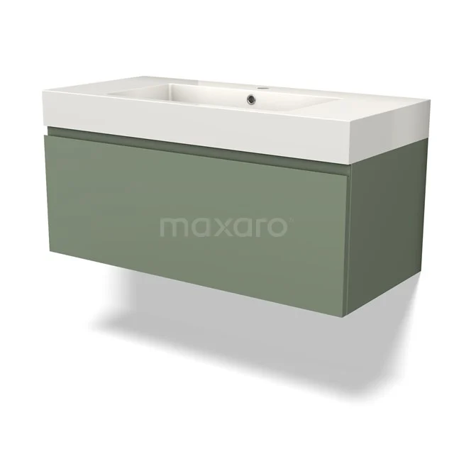 Modulo Vanity units with basin | 100 cm Sage green Handle-less front Mineral marble 1 drawer BMW11-04015
