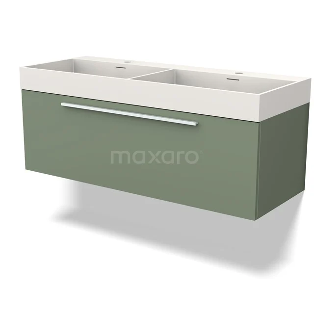 Green bathroom unit with double basin, modern design, sleek, ideal for a stylish bathroom design.
