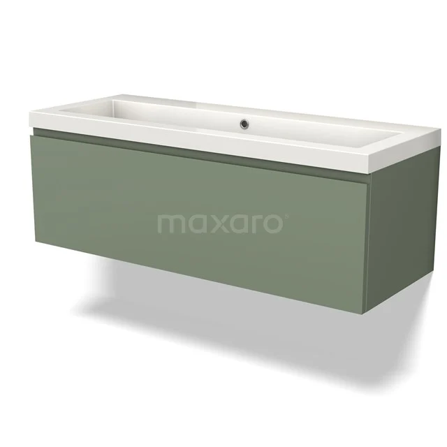 Green floating basin base cabinet with white basin, modern design, ideal for a stylish bathroom.