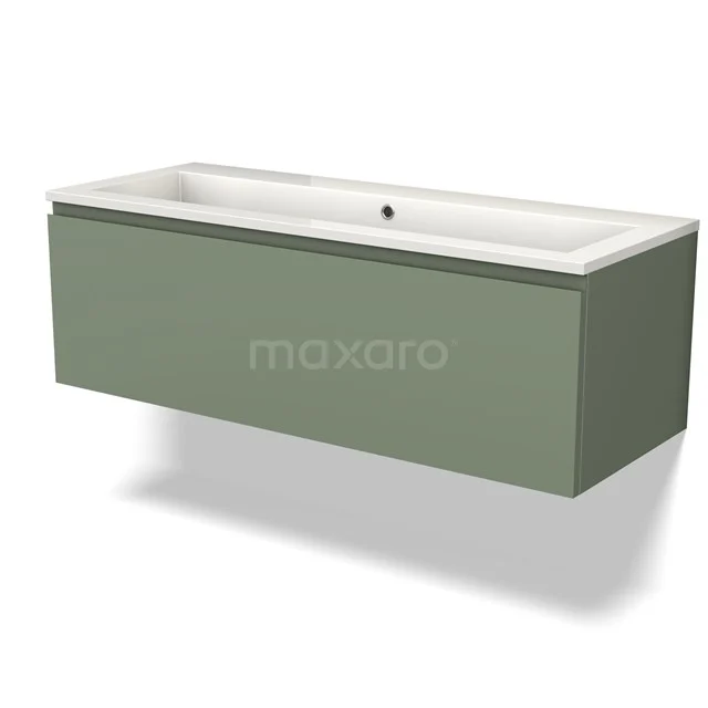 Modulo Vanity units with basin | 120 cm Sage green Handle-less front Mineral marble 1 drawer BMW11-04049 Green wall unit with basin, modern vanity units with basin made of wood, rectangular design from the EcoLine series.