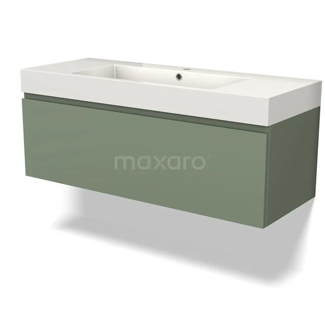 Green hanging basin base cabinet with white ceramic sink, ideal as a stylish and functional bathroom solution.