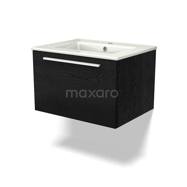 Black floating bathroom unit with white vanity units with basin, sleek design and chrome handle. Perfect for modern bathroom design.