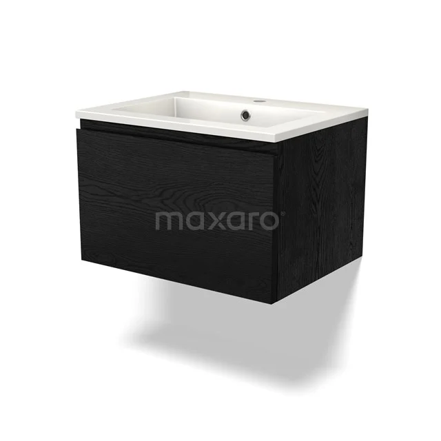 Black wooden bathroom cabinet with white ceramic basin, 1 drawers and modern design for stylish bathroom decoration.
