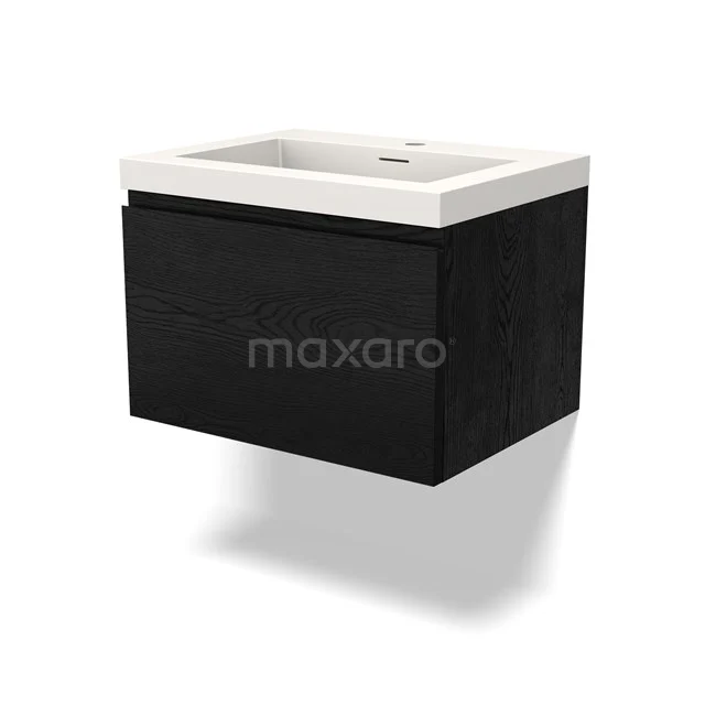 Modulo Vanity units with basin | 60 cm Black oak Handle-less front Solid surface 1 drawer BMW11-04089