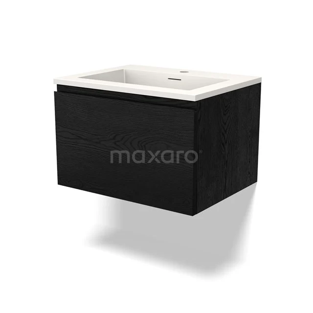 Modulo Vanity units with basin | 60 cm Black oak Handle-less front Solid surface 1 drawer BMW11-04090