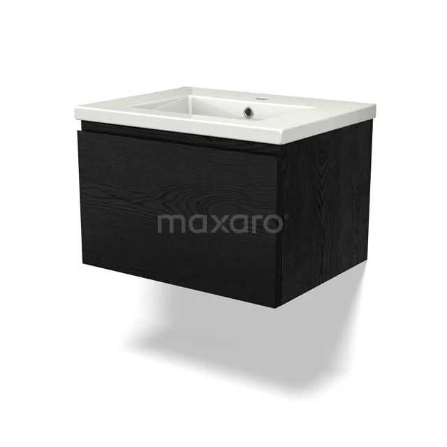 Modulo Vanity units with basin | 60 cm Black oak Handle-less front Ceramic 1 drawer BMW11-04093