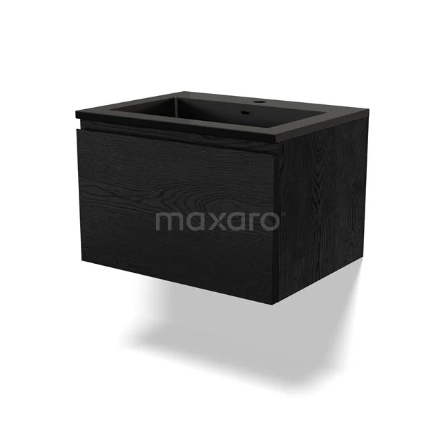 Black wooden Bathroom unit with drawers, compact wall model, modern design, suitable for small spaces or minimalist bathrooms.