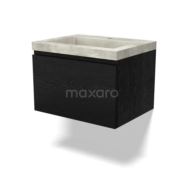 Modulo Vanity units with basin | 60 cm Black oak Handle-less front Concrete 1 drawer BMW11-04095