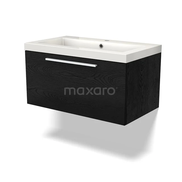 Modulo Vanity units with basin | 80 cm Black oak Flat front Mineral marble 1 drawer BMW11-04103