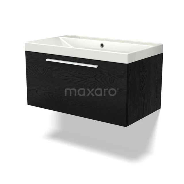 Modulo Vanity units with basin | 80 cm Black oak Flat front Ceramic 1 drawer BMW11-04112