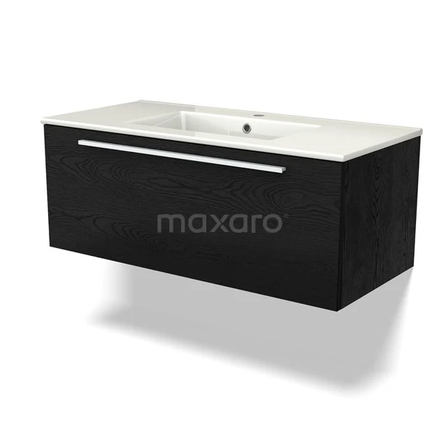 Modulo Vanity units with basin | 100 cm Black oak Flat front Ceramic 1 drawer BMW11-04133