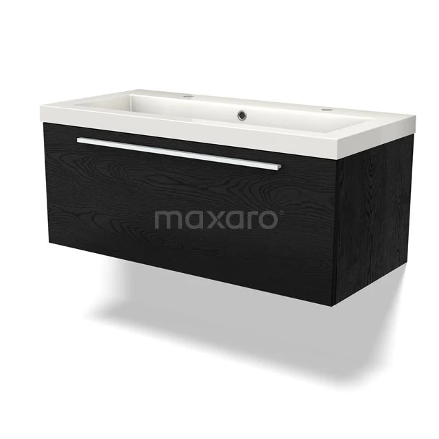 Modulo Vanity units with basin | 100 cm Black oak Flat front Mineral marble 1 drawer BMW11-04136