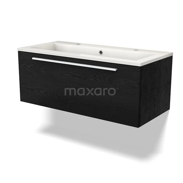 Modulo Vanity units with basin | 100 cm Black oak Flat front Mineral marble 1 drawer BMW11-04139