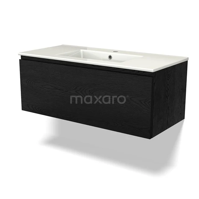 Modulo Vanity units with basin | 100 cm Black oak Handle-less front Ceramic 1 drawer BMW11-04153