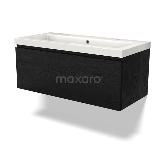 Schwarzer Badschrank mit integrierter weißer Waschbecken, elegantes Design, Wandmontage, ideal für moderne Bäder.