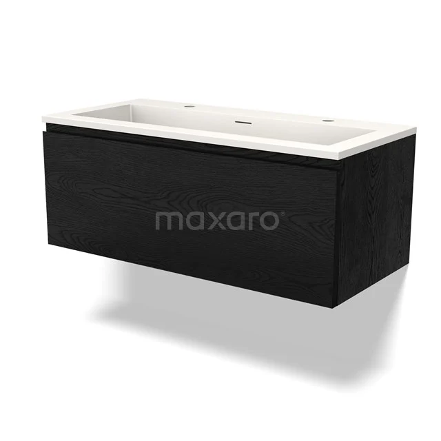 Modulo Vanity units with basin | 100 cm Black oak Handle-less front Solid surface 1 drawer BMW11-04162
