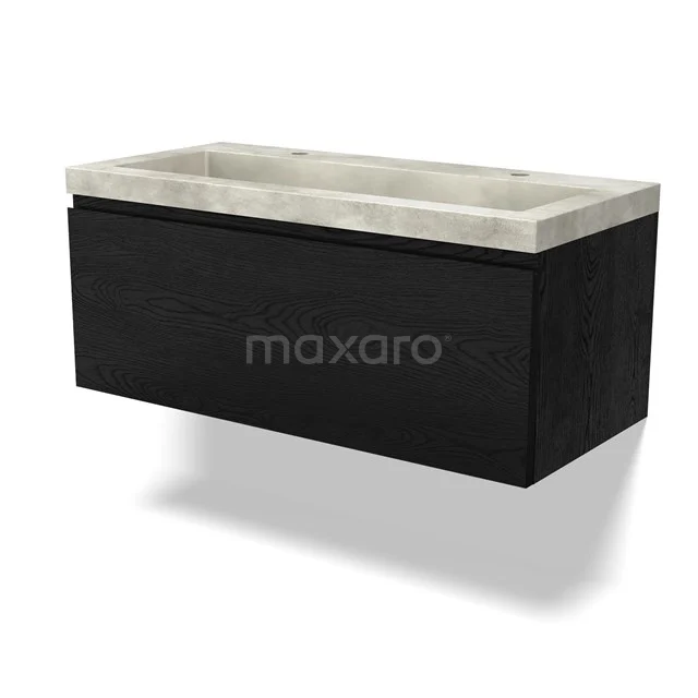 Waschtisch mit Unterschrank BMW11-04167 Schwarzes Holz-Badezimmermöbel mit einem beigen Beton-Waschbecken, modernes Design aus der Premium Urban-Serie.