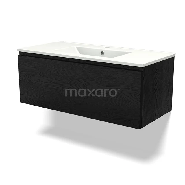 Modulo Vanity units with basin | 100 cm Black oak Handle-less front Ceramic 1 drawer BMW11-04170