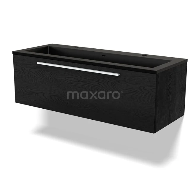 Black wooden Bathroom cabinet with drawers and sleek design, ideal for modern bathrooms.