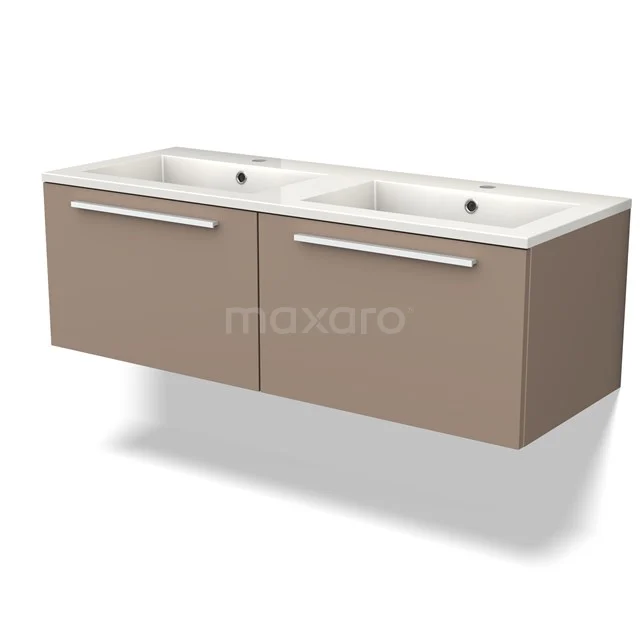 Braunes schwebendes Doppelwaschbecken mit weißem Keramikwaschbecken, ausgestattet mit eleganten Schubladen, ideal für moderne Bäder.