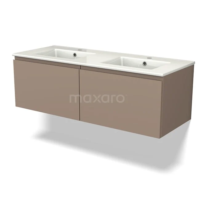 Modulo Bathroom furniture with sink | 120 cm Taupe Handle-less front Ceramic 2 Side-by-side drawers BMW12-00878 Brown floating bathroom furniture set with double basin, modern design, smooth finish, ideal for a stylish bathroom.