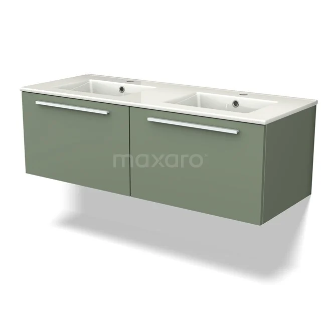 Modulo Vanity units with basin | 120 cm Sage green Flat front Ceramic 2 Side-by-side drawers BMW12-00894