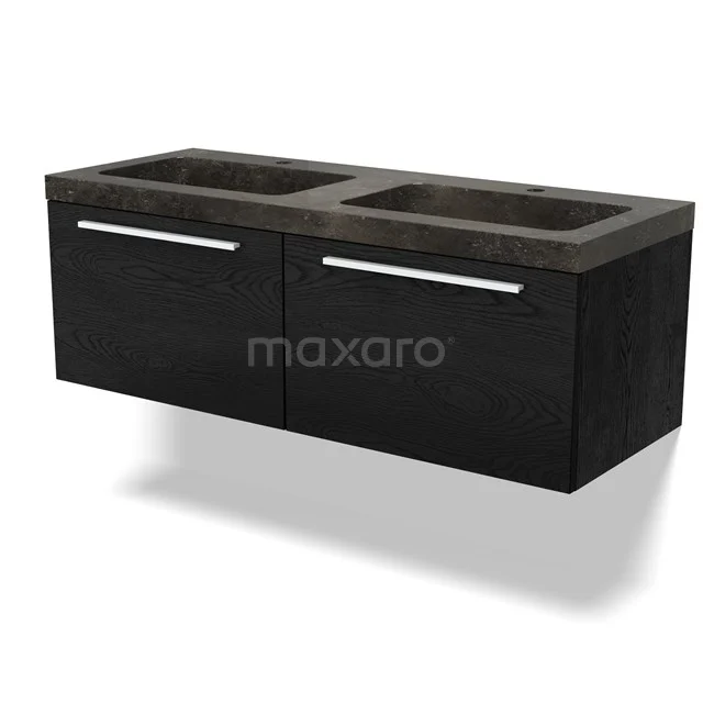 Schwarzes Doppel-Waschtischmöbel mit klaren Linien, modernem Design und Soft-Close-Schubladen, perfekt für ein stilvolles Badezimmer.