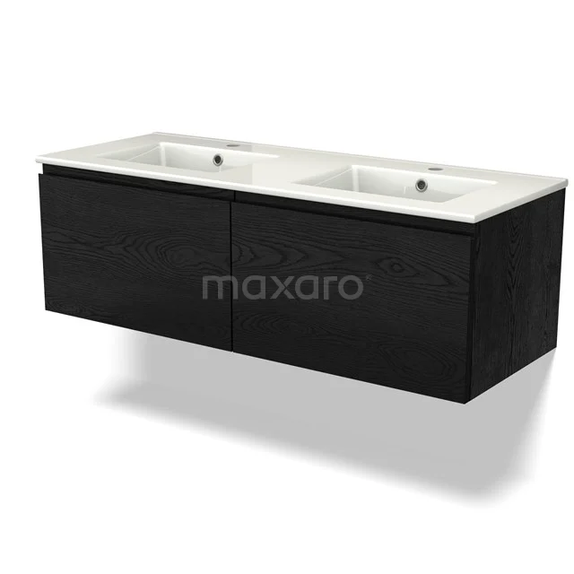 Modulo Vanity units with basin | 120 cm Black oak Handle-less front Ceramic 2 Side-by-side drawers BMW12-00938