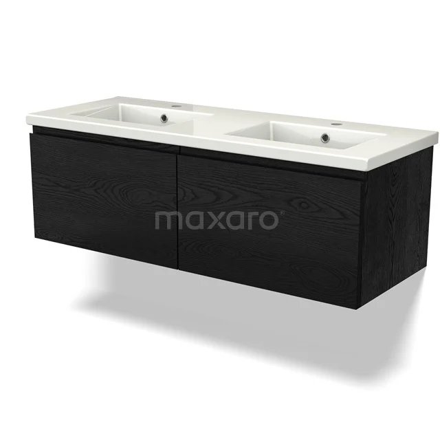Double basin vanity unit in black with ceramic basin, modern design for a stylish bathroom.
