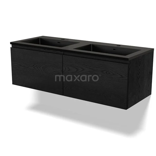 Waschtisch mit Unterschrank BMW12-00947 Schwarzes Doppelwaschbeckenmöbel, modernes Design, mit zwei integrierten Waschbecken; perfekt für ein stilvolles Badezimmer.