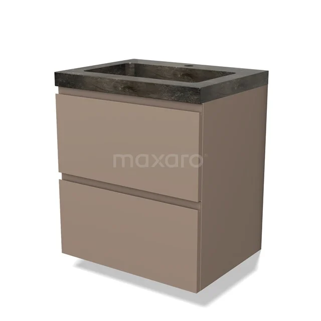 Taupe badkamermeubel met 2 lades, marmeren wastafelblad en moderne uitstraling, ideaal voor een stijlvolle badkamer inrichting.