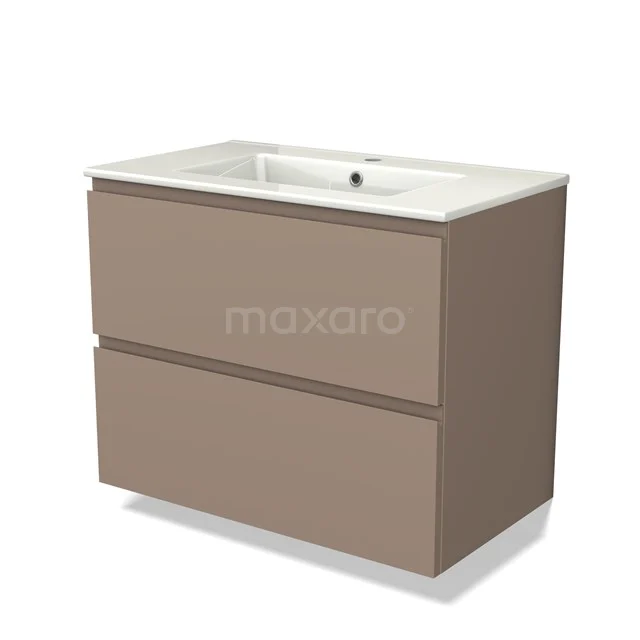 Modulo Vanity units with basin | 80 cm Taupe Handle-less front Ceramic 2 Stacked drawers BMW17-03976