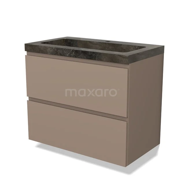Taupe Bathroom unit with two drawers and black marble basin, sleek design, ideal for a modern bathroom.