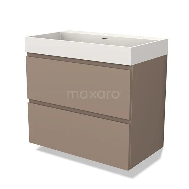 Modulo Vanity units with basin | 80 cm Taupe Handle-less front Solid surface 2 Stacked drawers BMW17-03983