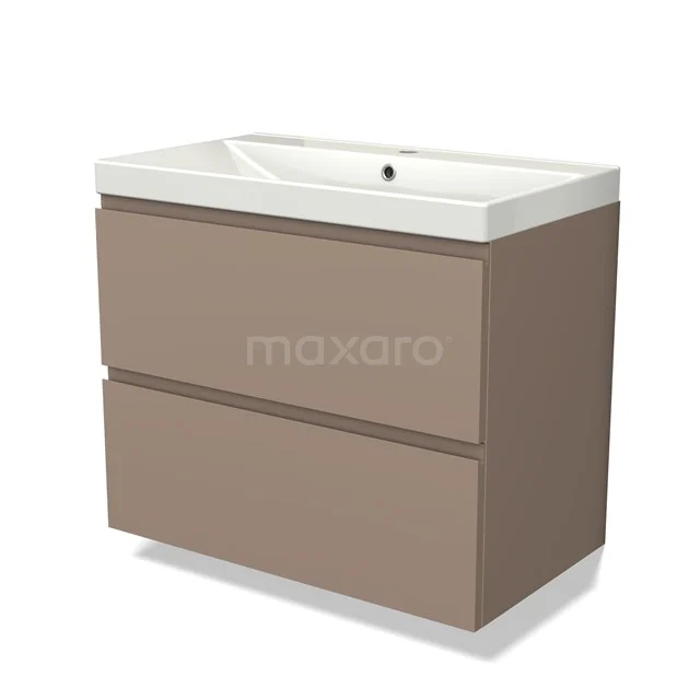 Modern taupe bathroom furniture set with two spacious drawers and ceramic basin, ideal for a stylish bathroom design.