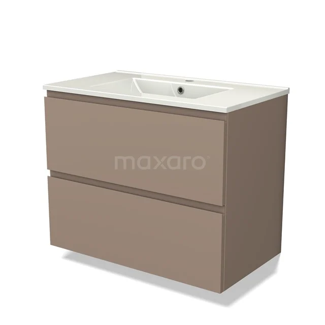 Modulo Vanity units with basin | 80 cm Taupe Handle-less front Ceramic 2 Stacked drawers BMW17-03988