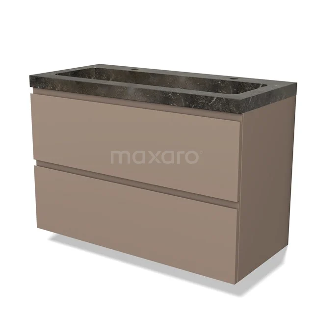 Modulo Vanity units with basin | 100 cm Taupe Handle-less front Natural stone 2 Stacked drawers BMW17-04022