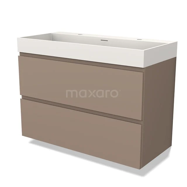 Modulo Vanity units with basin | 100 cm Taupe Handle-less front Solid surface 2 Stacked drawers BMW17-04023