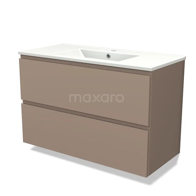 Modulo Vanity units with basin | 100 cm Taupe Handle-less front Ceramic 2 Stacked drawers BMW17-04029