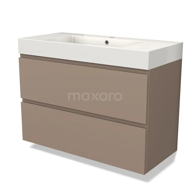 Beige Bathroom unit with basin, modern design, two drawers and sleek finish, perfect for a stylish bathroom.