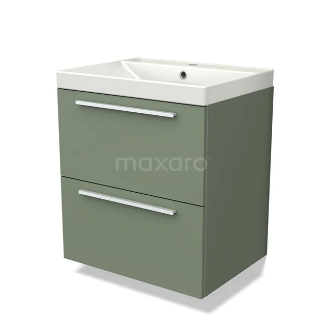 Olivier green vanity set with ceramic basin and two drawers, ideal for modern bathroom design.