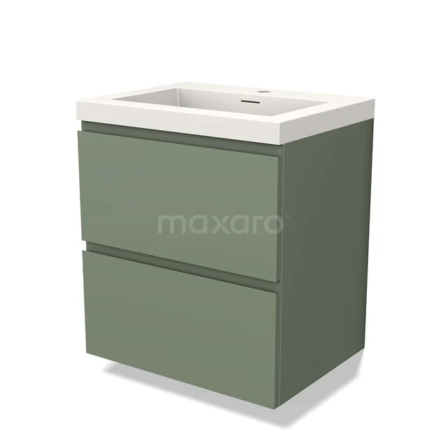 Green bathroom cabinet with two drawers and white basin, modern design, perfect for stylish bathroom storage.