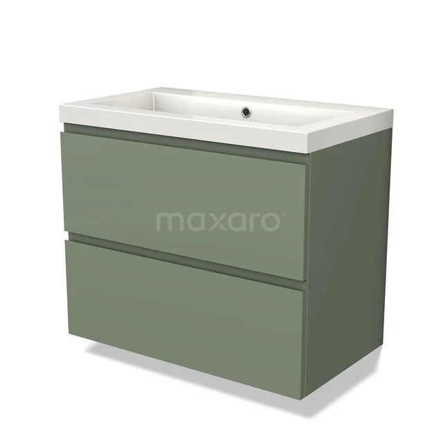 Modulo Vanity units with basin | 80 cm Sage green Handle-less front Mineral marble 2 Stacked drawers BMW17-04133