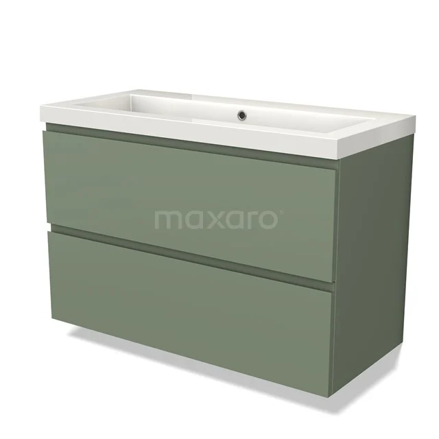 Modulo Bathroom furniture with sink | 100 cm Sage green Handle-less front Mineral marble 2 Stacked drawers BMW17-04169 Green bathroom unit with ceramic vanity units with basin, two drawers and modern design. Perfect for a stylish and functional bathroom.