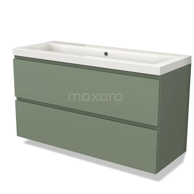 Modulo Vanity units with basin | 120 cm Sage green Handle-less front Mineral marble 2 Stacked drawers BMW17-04216