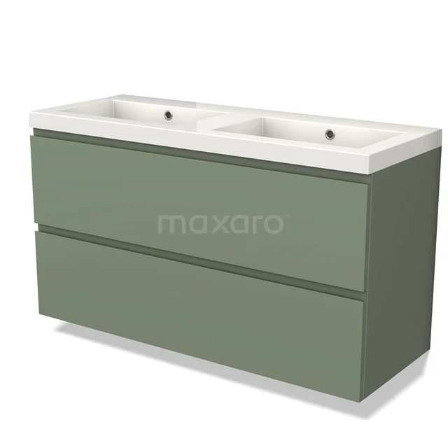 Modulo Vanity units with basin | 120 cm Sage green Handle-less front Mineral marble 2 Stacked drawers BMW17-04218