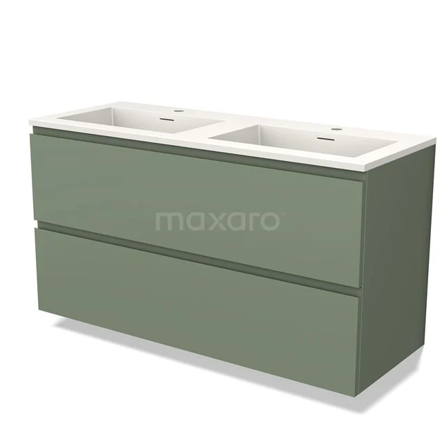 Modulo Vanity units with basin | 120 cm Sage green Handle-less front Solid surface 2 Stacked drawers BMW17-04227